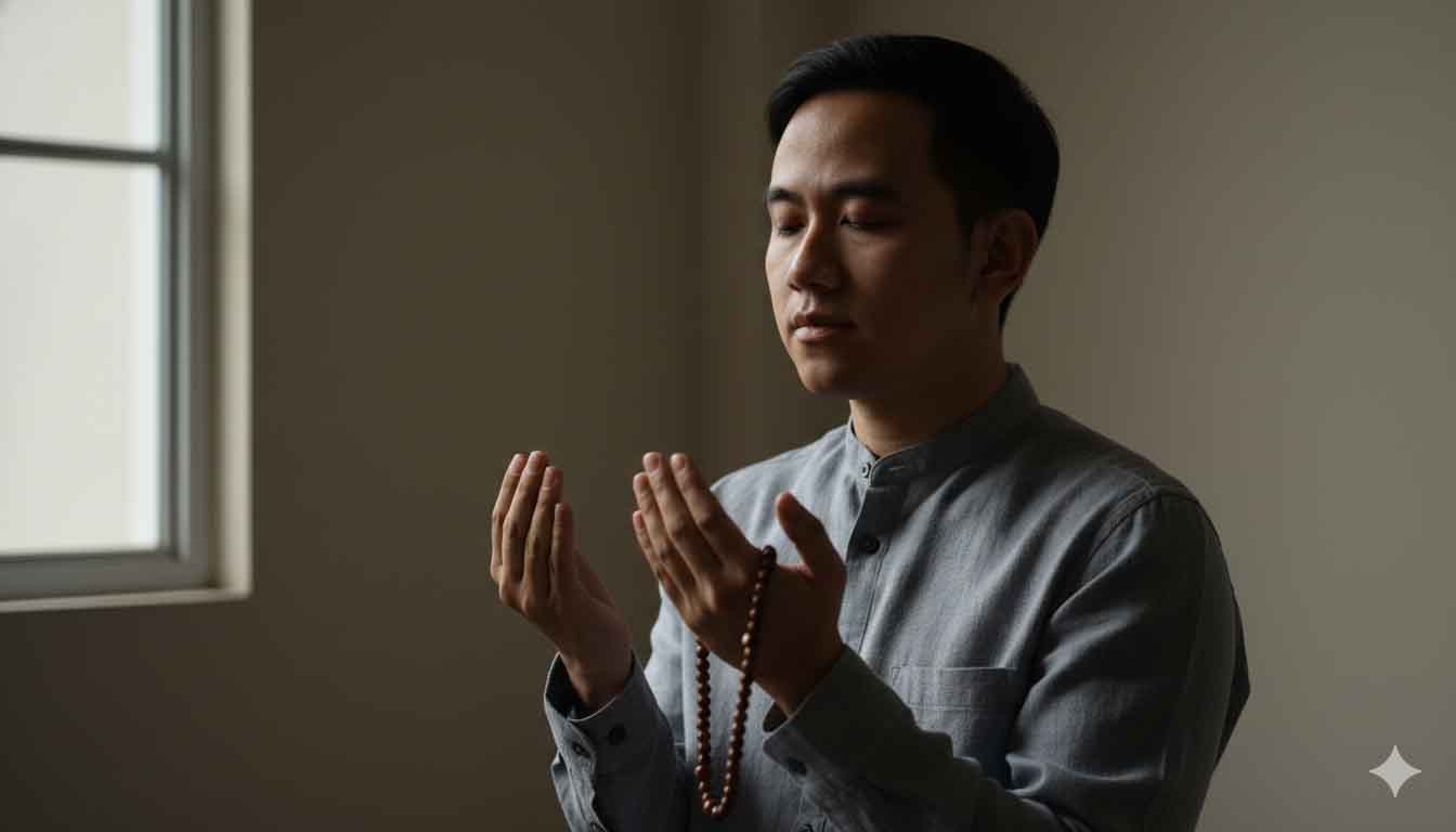 Model pria profesional mengenakan blazer lilac hasil prompt Gemini AI